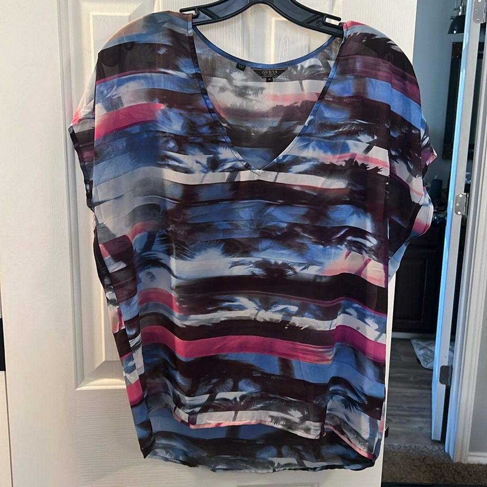 Guess sheer colorful shirt. Size Small. Buy 2 items or more and get $5 discount